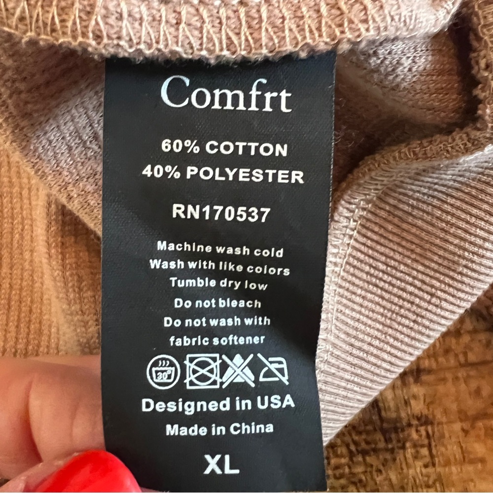 Comfrt Waffle Knit Crewneck Sweatshirt Tan Brown Oversized Men’s XL - Picture 6 of 6